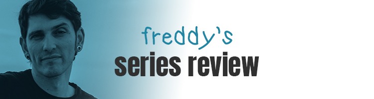 A header image for a series review from "Freddy's Series Review." On the left is a blue-tinted photo of the blog's author, Freddy, smiling while wearing sunglasses and giving a thumbs-up. The text "freddy's movie review" is on the right.